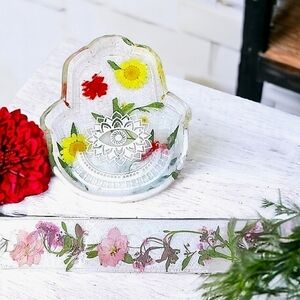 𝅺One Of A Kind Floral Resin Hamsa & Incense Burner Set